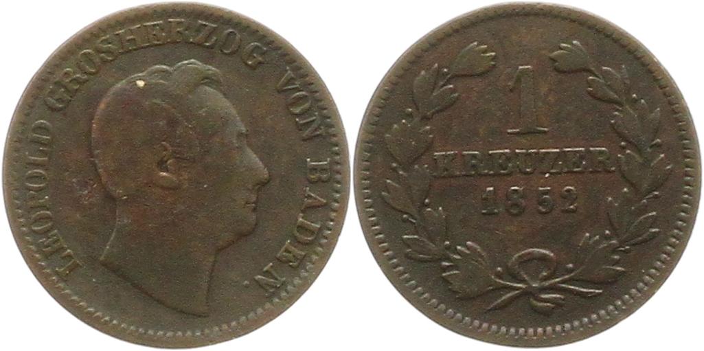  8892 Baden Durlach 1 Kreuzer 1852   