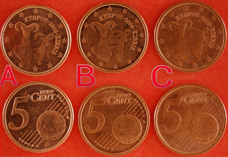  * THREE VARIETIES ★ CYPRUS 5 CENT 2008 DIES A, B and C! UNCOMMON! LOW START ★ NO RESERVE!   