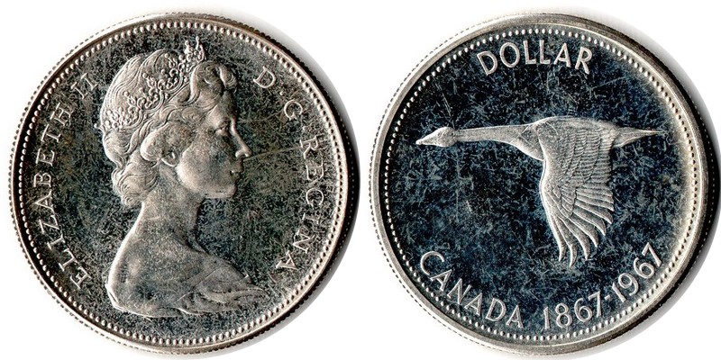  Kanada  1 Dollar 1967 FM-Frankfurt Feingewicht: 18,66g Silber sehr schön   