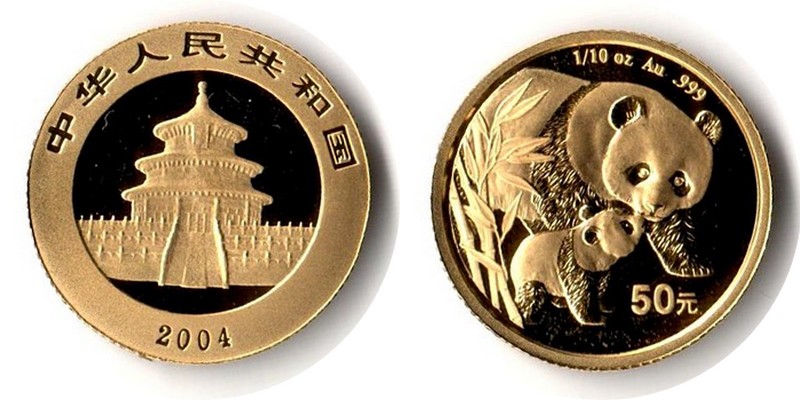 China MM-Frankfurt Feingewicht: 3,11g Gold 50 Yuan 2004 stempelglanz