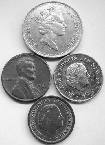  Lot von 4 Münzen, NL, USA, UK   