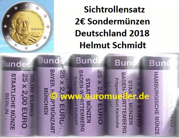 Deutschland 5 Rollen...2 Euro Sondermünze 2018...Schmidt   
