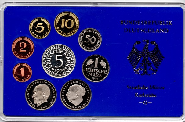  Deutschland  Kursmünzensatz  Staatliche Münze Karlsruhe 1974 G   PP   