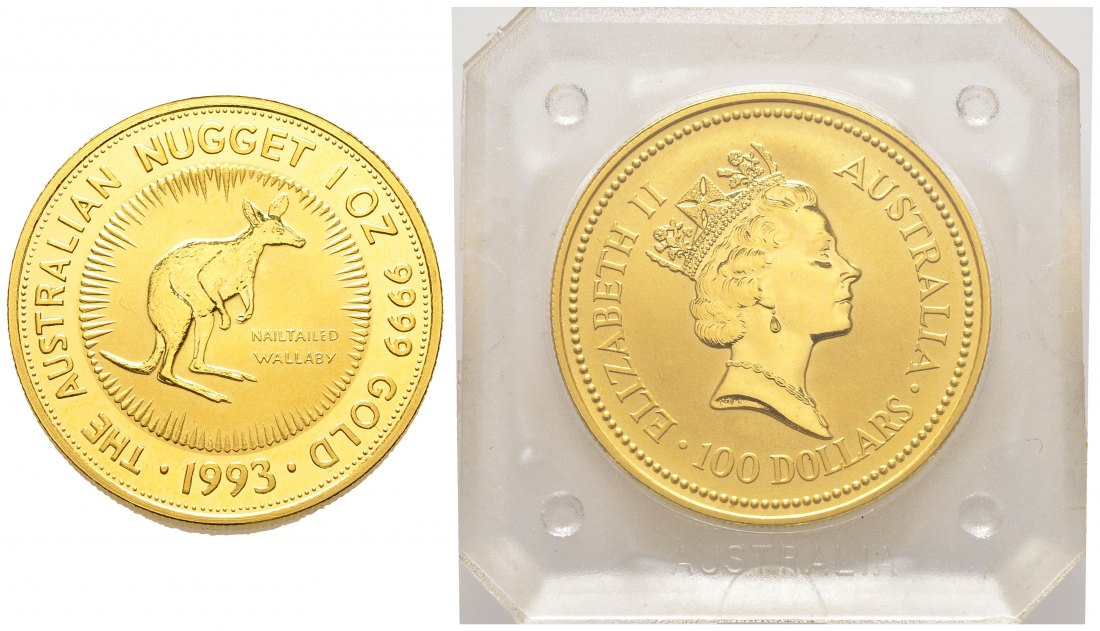 PEUS 8738 Australien 31,1 g Feingold. Nagelkänguru 100 Dollars GOLD Unze 1993 Stempelglanz (Originalkapsel)