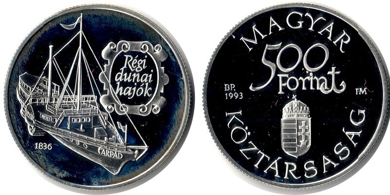  Ungarn  500 Forint  1993  FM-Frankfurt  Feingewicht: 29,10g Silber PP (angelaufen)   