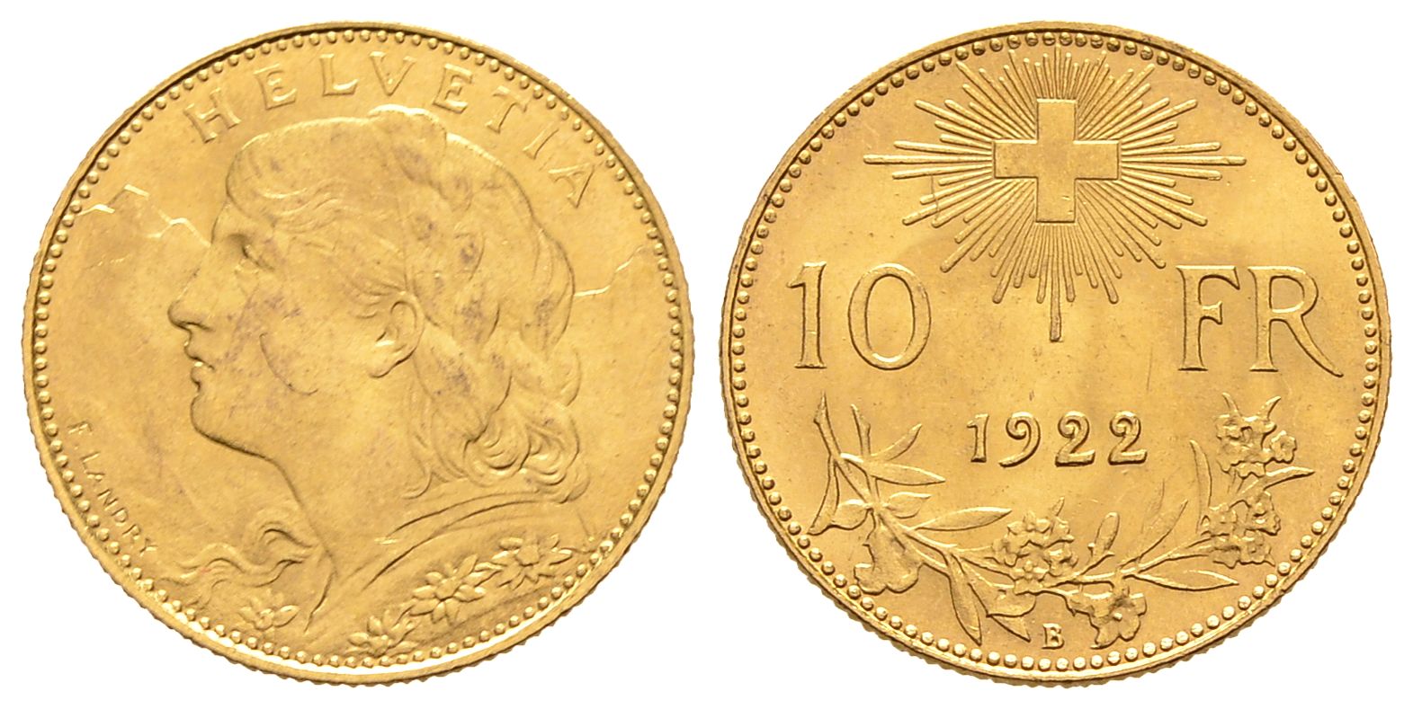 PEUS 8756 Schweiz 2,90 g Feingold. Vreneli 10 Franken GOLD 1922 B Fast Stempelglanz