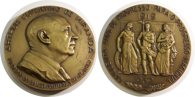  Portugal  Medaille Arthur Cupertino de Miranda  1969FM-Frankfurt Gewicht: 367,95g Bronze   