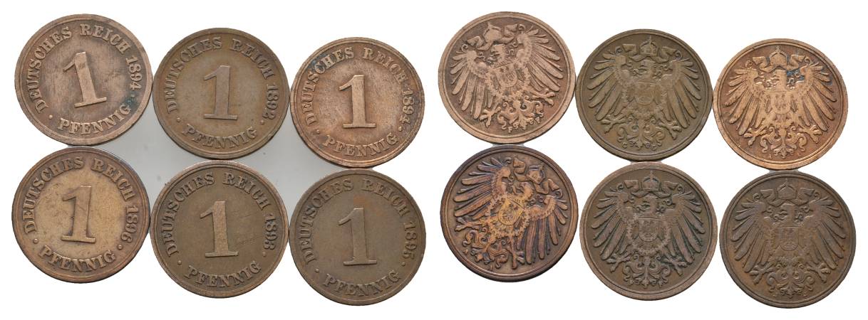  Kaiserreich, 6 Kleinmünzen (1894/1892/1896/1895)   