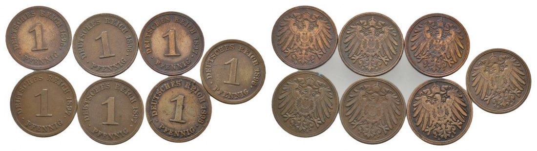  Kaiserreich, 7 Kleinmünzen (1896/1897/1898)   