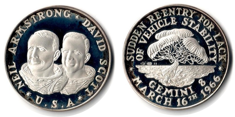  USA   Medaille 1966  FM-Frankfurt  Feinsilber: 23,13g Silber  Sudden Re-Entry for Lack   