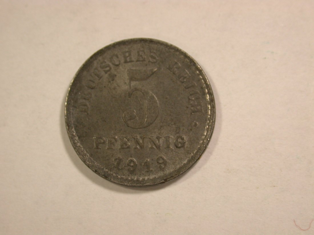  C02 KR 5 Pfennig 1919 A  schwach geprägt sonst vz-st   Ersatzmünze   Orginalbilder   