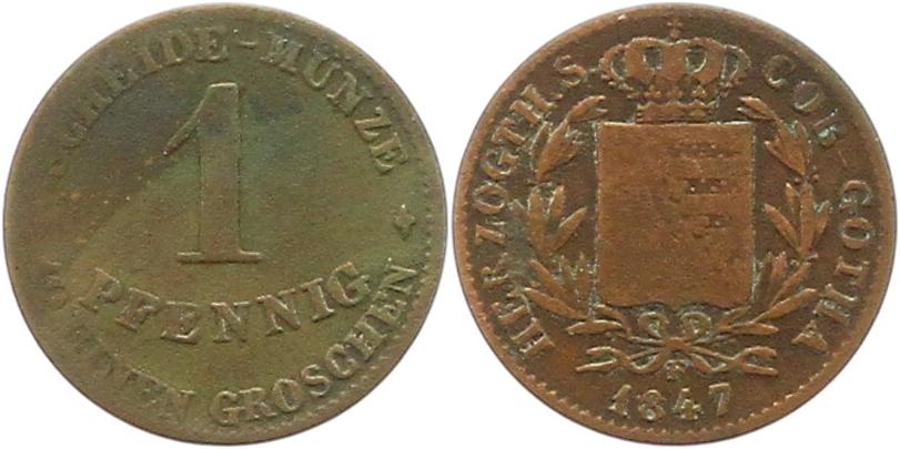  9536 Sachsen Coburg Gotha 1 Pfennig 1847   