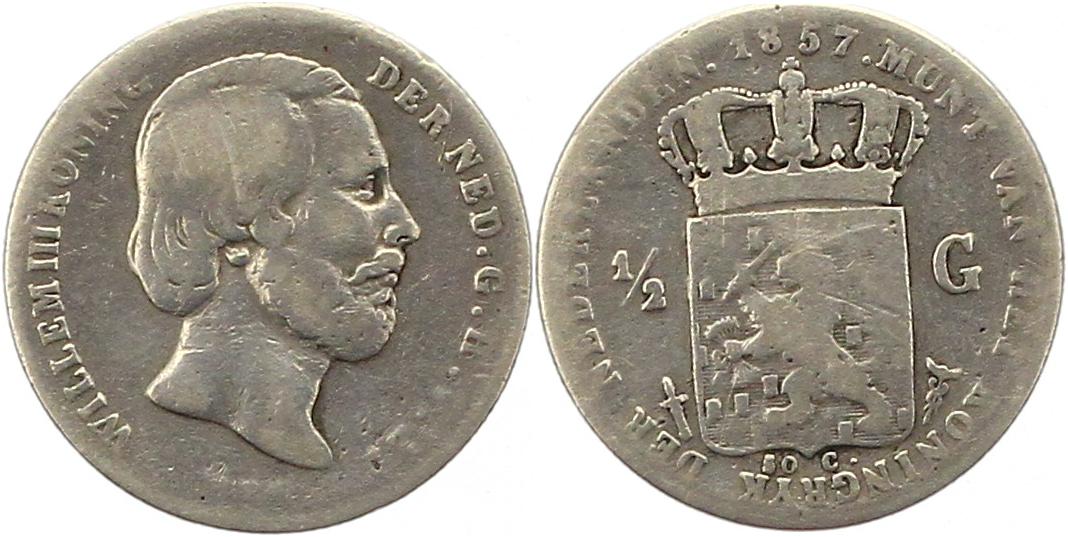  9657 Niederlande 1/2 Gulden Silber 1857   