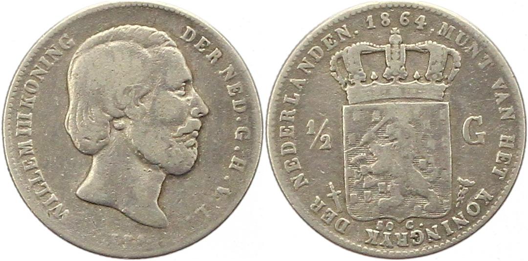  9659 Niederlande 1/2 Gulden Silber 1864   