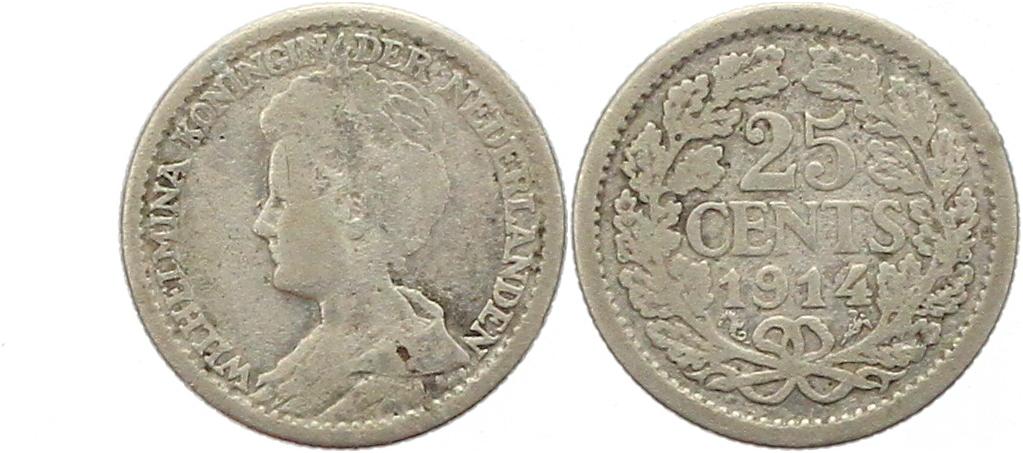  9669 Niederlande 25 Cent Silber 1914   
