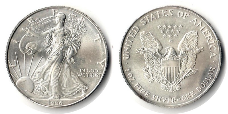  USA  1 Dollar (American Eagle) 1996 FM-Frankfurt Feingewicht: 31,1g Silber  vorzüglich/ss   