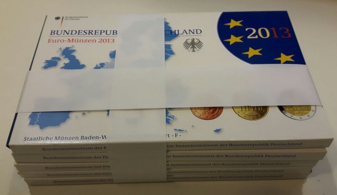  Deutschland  5 x Euro-Kursmünzensatz   2013 (A, D, F, G, J)   FM-Frankfurt PP   