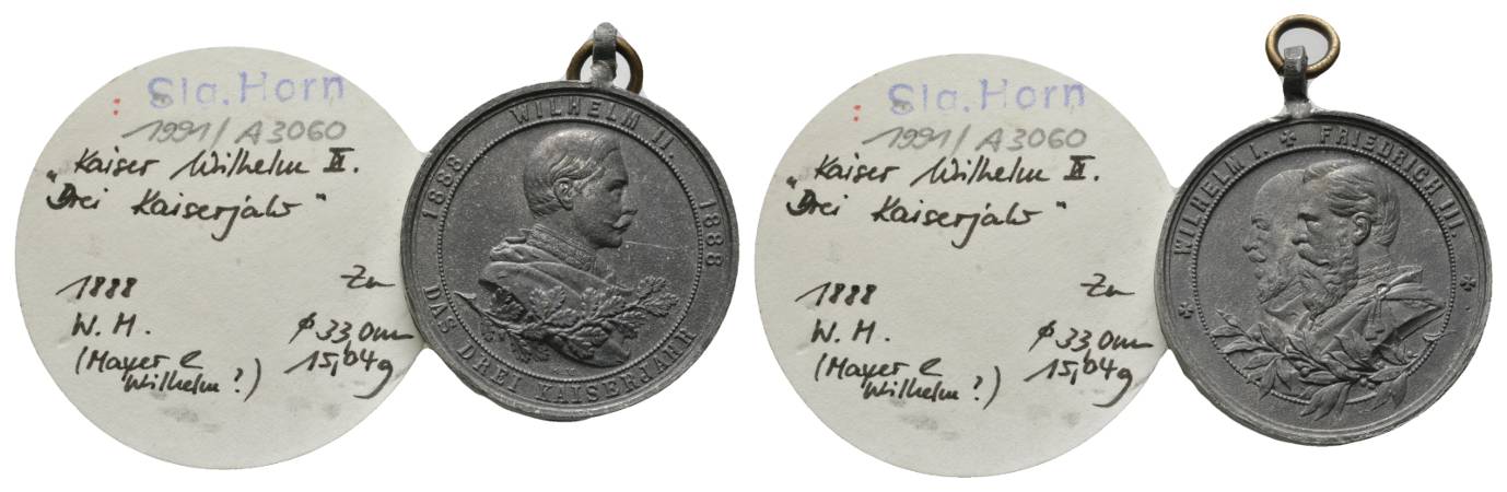  Medaille 1888, tragbar, Zinn; Ø 33,0 mm, 15,04 g   