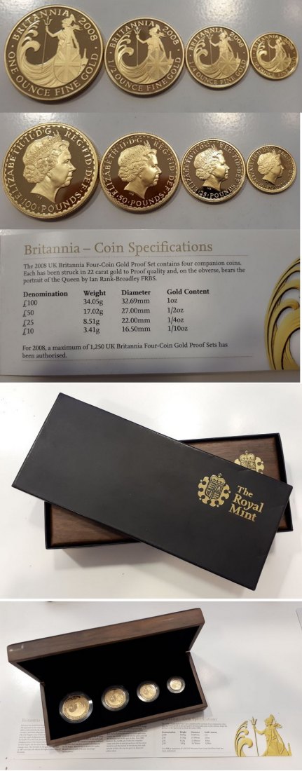 Grossbritannien MM-Frankfurt Feingewicht: ges. 57,76g Gold Four Coin Proof Set (Britannia) 2008 pp