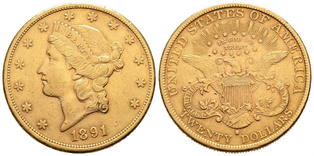 PEUS 9199 USA 30,1 g Feingold. Coronet Head 20 Dollars GOLD 1891 S Sehr schön