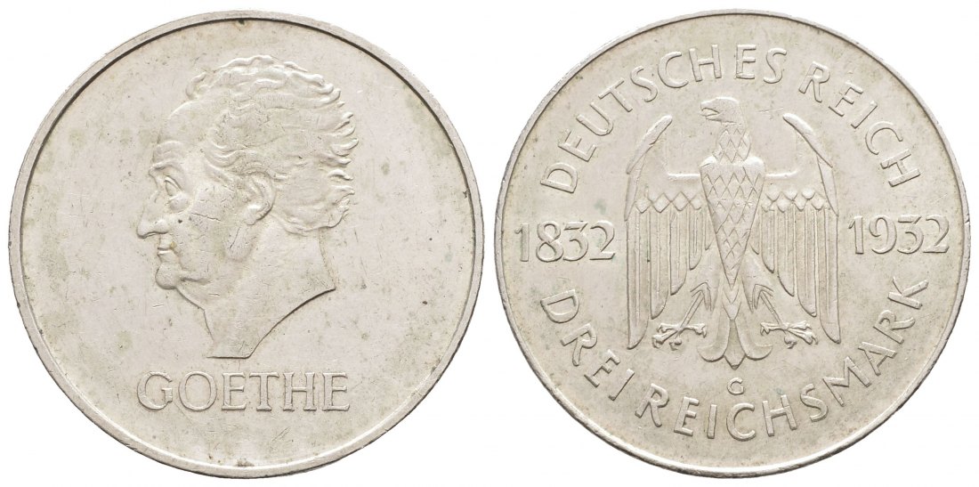PEUS 9204 Weimarer Republik 100. Todestag Goethes 3 Reichsmark 1932 G Sehr schön