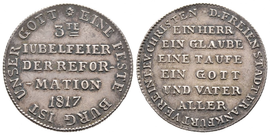 PEUS 9218 Frankfurt, freie Stadt 300 Jahre Reformation Medaille 1817 Sehr schön