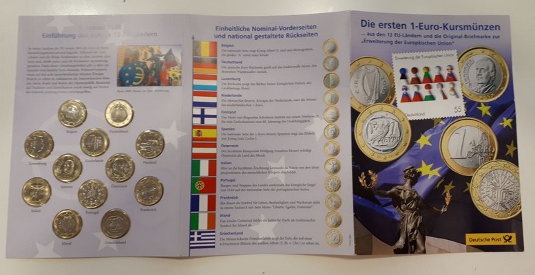  Europa 12 x 1 Euro   Die ersten 1-Euro Kursmünzen     FM-Frankfurt   