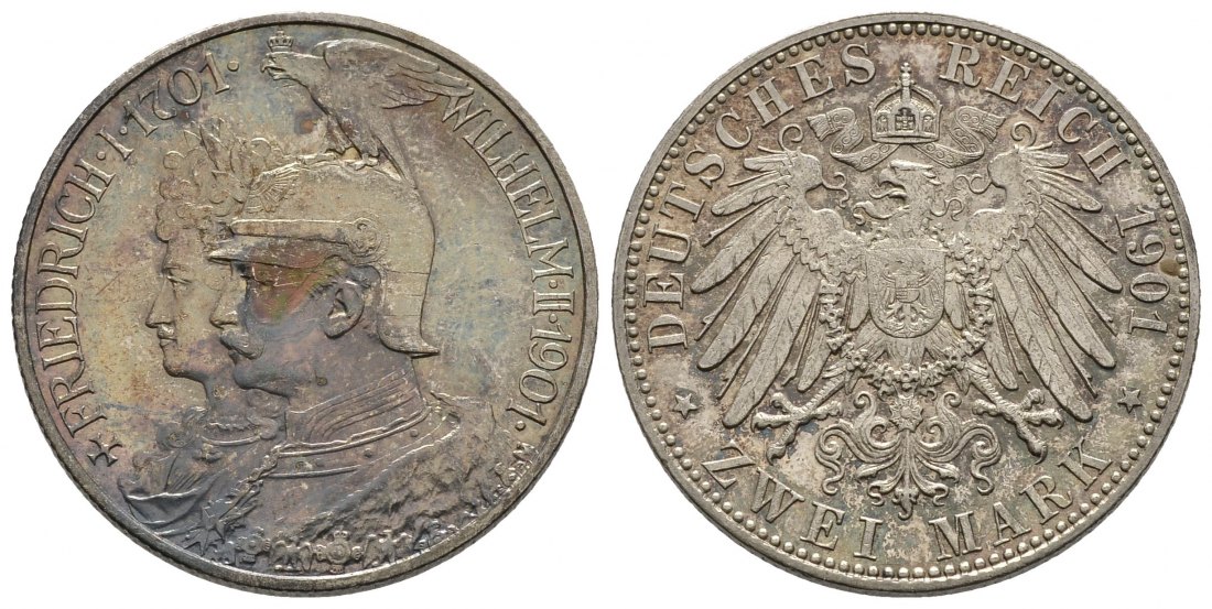 PEUS 9230 Kaiserreich - Preußen 200 Jahre Königreich 2 Mark 1901 Patina, Sehr schön