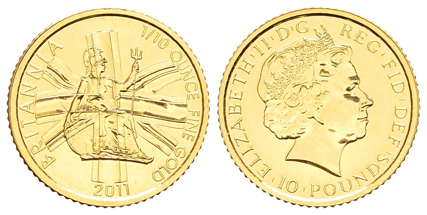 PEUS 9251 Grossbritannien 3,11 g Feingold. Britannia 10 Pounds GOLD 1/10 Unze 2011 Stempelglanz