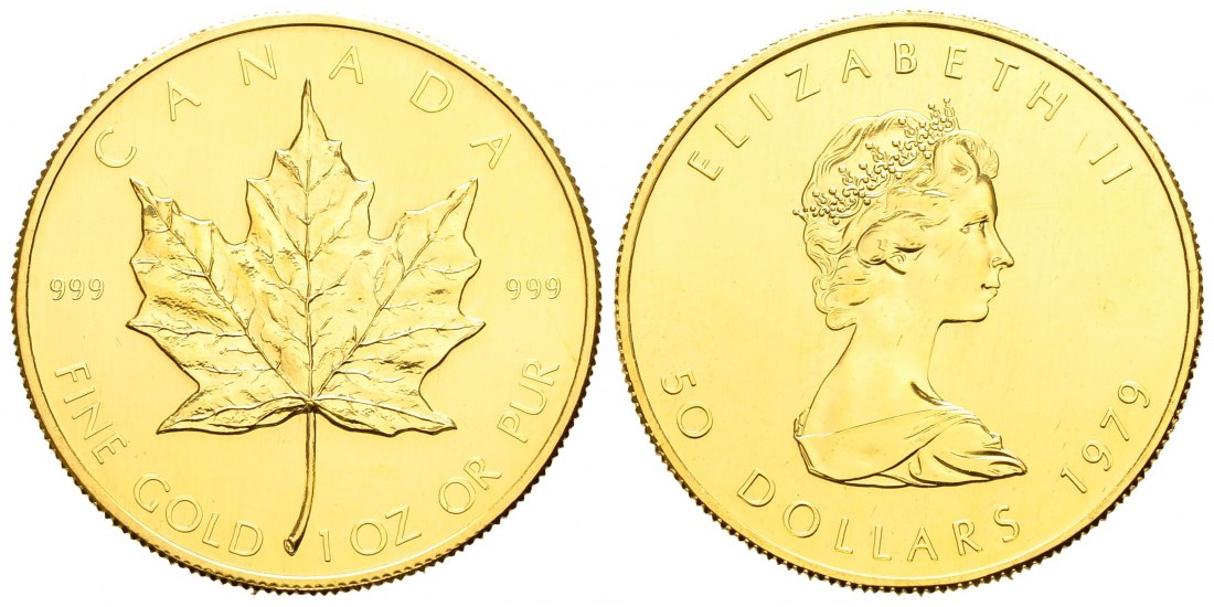 PEUS 9282 Kanada 31,1 g Feingold. Maple Leaf 50 Dollars GOLD Maple Leaf Unze 1979 Winzige Kratzer, Vorzüglich +