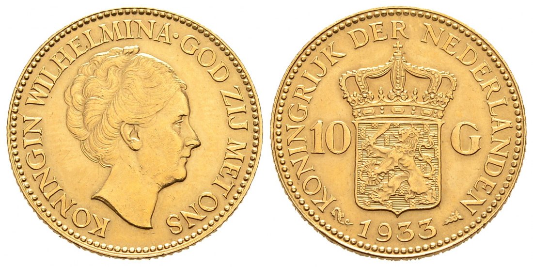 PEUS 9288 Niederlande 6,06 g Feingold. Wilhelmina (1890 - 1948) 10 Gulden GOLD 1933 Sehr schön / Vorzüglich