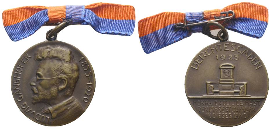  Berchtesgaden, tragbare Bronzemedaille, Ganghofer, 1925; 16,77 g; Ø 34,5 mm   