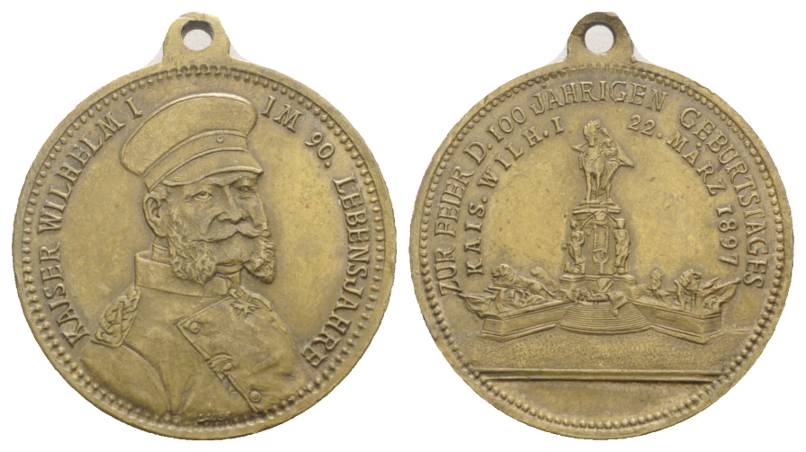  Bronzemedaille, Kaiser Wilhelm I., 100jähr. Geburtst. 1897; 7,48 g; Ø 27 mm   