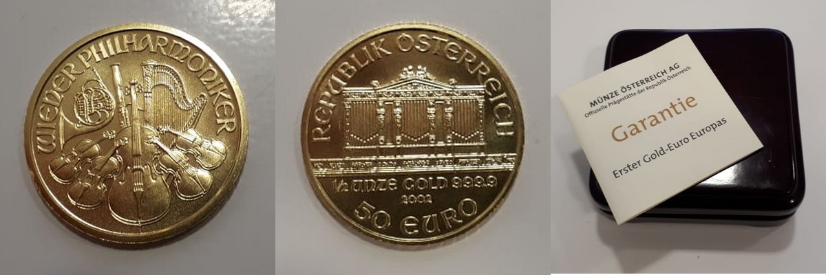 Österreich MM-Frankfurt  Feingewicht: 15,5g Gold 50 Euro (Wiener Philharmoniker) 2002 stempelglanz