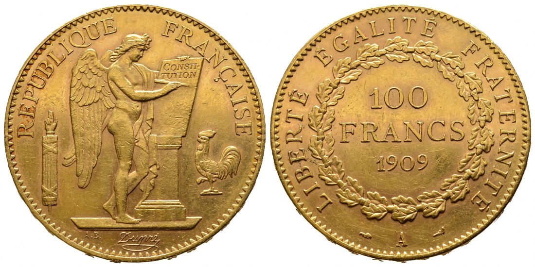 PEUS 9337 Frankreich 29,03 g Feingold. 3. Republik (1870-1940) 100 Francs GOLD 1909 A Paris Fast vorzüglich