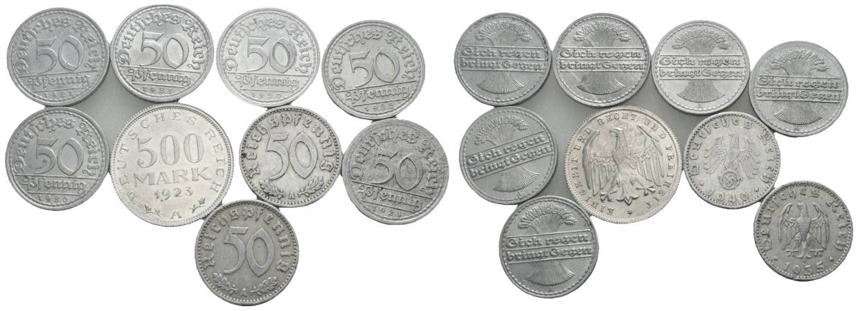  Weimarer Republik, 9 Kleinmünzen   