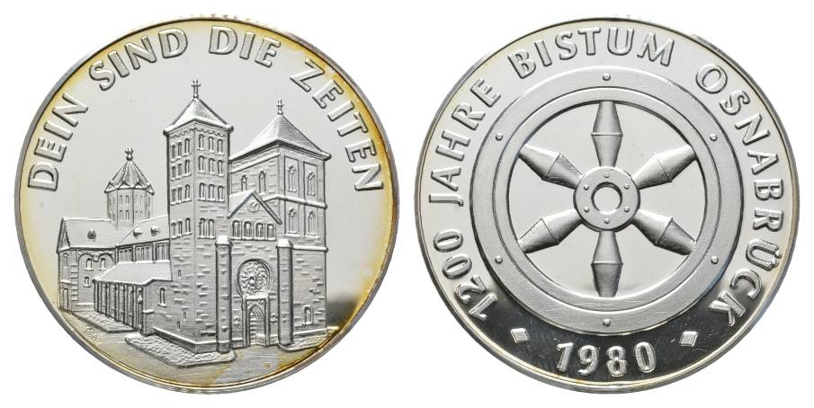  Silbermedaille 1980, 1200 Jahre Bistum Osnabrück, 0,986 Ag, Ø= 40mm, 25,37g   