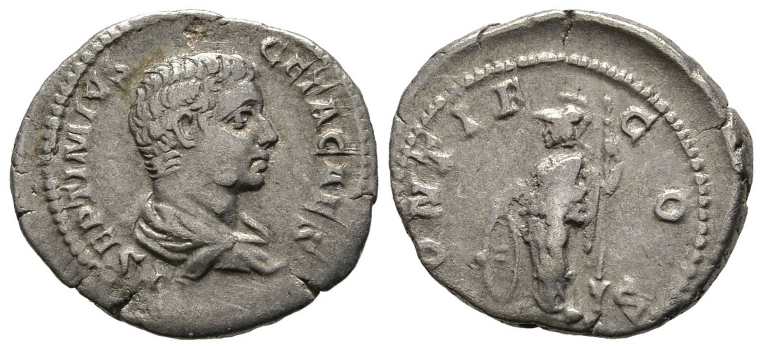 PEUS 9413 Kaiserliche Prägung Rom. Septimius Severus für Geta Denar 203/208 Sehr schön
