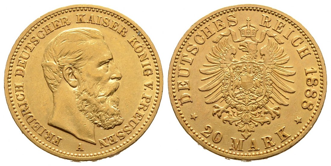 PEUS 9299 Kaiserreich - Preußen 7,17 g Feingold. Friedrich III.(09.03. - 15.06.1888) 20 Mark GOLD 1888 A Sehr schön / Vorzüglich
