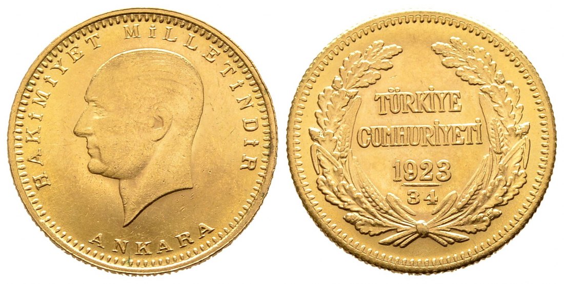 PEUS 9445 Türkei 6,62 g Feingold. Atatürk 100 Piaster GOLD 1923-34=1957 Fast vorzüglich