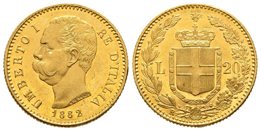 PEUS 9454 Italien 5,81 g Feingold. Umberto I. (1878 - 1900) 20 Lire GOLD 1882 R Rom Kl. Kratzer, fast Vorzüglich