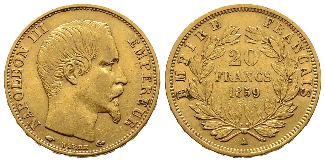 PEUS 9489 Frankreich 5,81 g Feingold. Napoleon III. (1852-1870) 20 Francs GOLD 1859 A Sehr schön