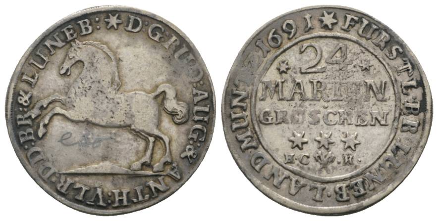  Altdeutschland, Braunschweig, 24 Mariengroschen 1691   