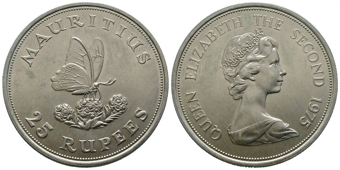 PEUS 9534 Mauritius 12,75 g Feinsilber. Schmetterling 25 Rupees SILBER 1975 Uncirculated