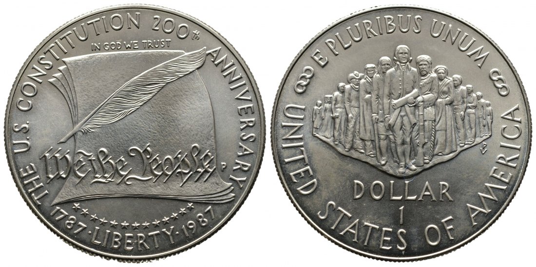 PEUS 9568 USA 24,06 g Feinsilber. Constitution Bicentennial Dollar SILBER 1987 P Stempelglanz