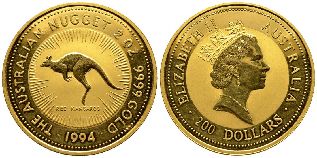 PEUS 9573 Australien 62,2 g Feingold. Rotes Riesenkänguru 200 Dollars GOLD 2 Unzen 1994 Uncirculated