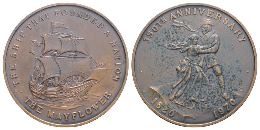  England, Bronzemedaille, Mayflower, 1620-1970; 37,17 g; Ø 40,48 mm   