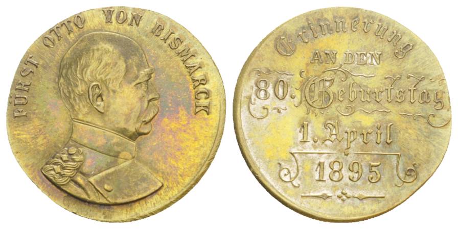  Otto v. Bismarck, Bronzemedaille, 80. Geburtstag, 1895; 8,29 g; Ø 28,92 mm   