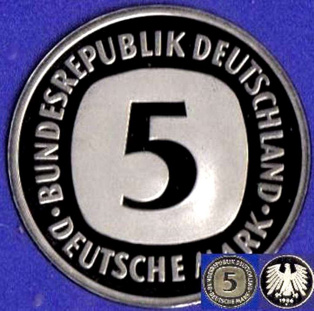  1995 F * 5 Deutsche Mark, Polierte Platte PP, proof, top sehr selten   