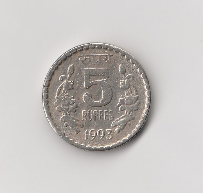  5 Rupees Indien 1993 ohne Münzzeichen (I405)   